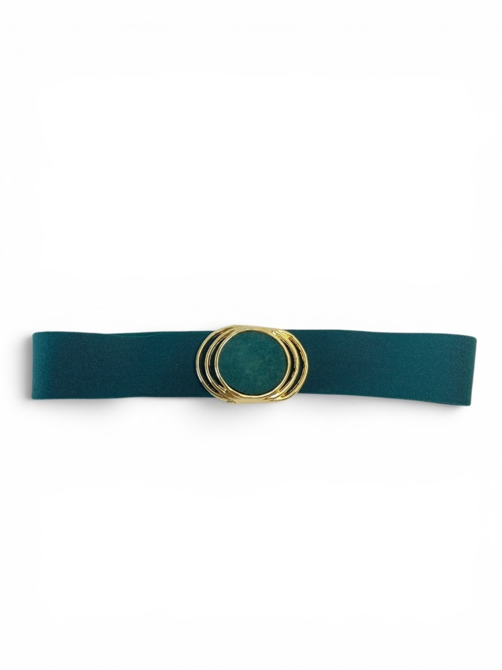 Vintage Teal Green Elastic Stretch Belt Gold-Tone Oval Buckle Women’s Waist Belt